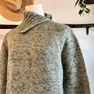 Green Wool Turtleneck Snap Button Detail Collar Pullover Sweater Size Large